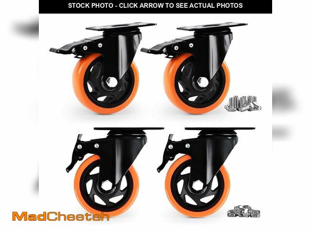 Lot 74-14295541 - Caster Wheels, 4 Inch Heavy Duty Casters Set of 4, Locking Swivel Polyurethane Casters Wheels for Ca...
