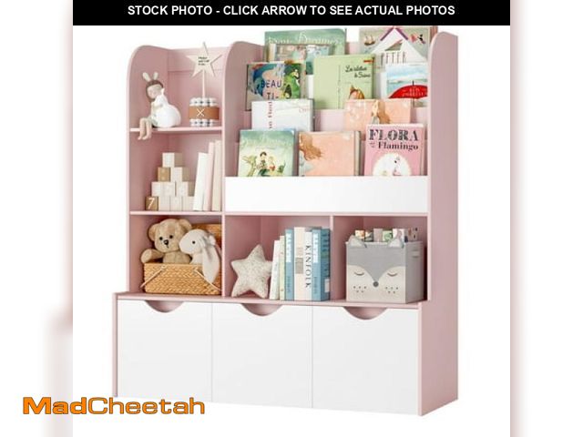 Lot 74-12403052 - Homfa Kid S Large Bookshelf with 3 Movable Drawers  5-Cube Bookcase with 4-Tier Display Stand  Toy S...