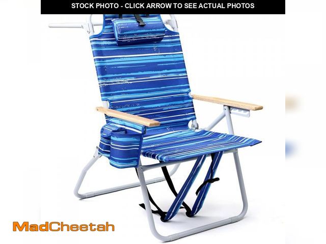 Lot 74-12540782 - Tall Beach Chairs for Adults, 17" High Backpack Beach Chair with Wooden Armrests, 5 Positions Reclin...
