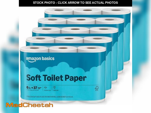 Lot 74-14067082 - Basics 2-Ply Soft Toilet Paper, 30 Rolls (5 Packs of 6), 350 Sheets per Roll, Septic Safe, Equivalen...
