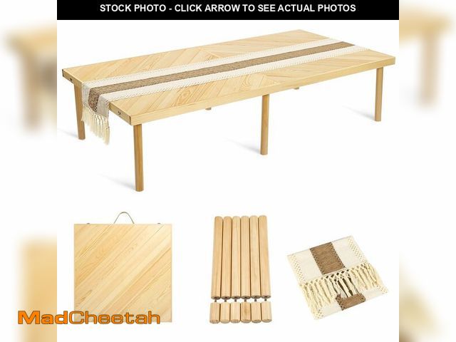 Lot 74-12774755 - Folding Picnic Table with Table Runner, Portable Boho Low Picnic Table for Indoor Outdoor, 60" x 30"...