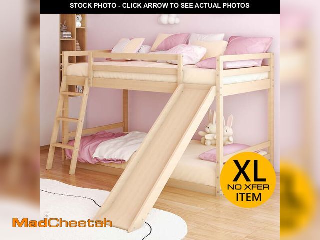 Lot 74-13115354 - Zimtown Bunk Bed Twin Over Twin,Kids Low Floor Bed Frame with Slide for Children Boys Girls Dormitor...