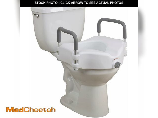 Lot 74-14348649 - Drive Medical 2-in-1 Raised Toilet Seat with Removable Padded Arms - Elevated Bathroom Safety Suppor...