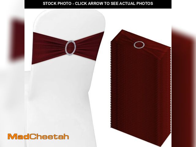 Lot 74-12459924 - Tegeme 80 Pieces Chair Sashes &amp; Bows - Stretch Spandex Chair Cover Band with Buckle for Wedding,...