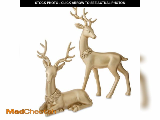 Lot 74-12857093 - Blow Mold Plastic Deer Christmas Tabletop Decoration, Gold, 2 Count, by Holiday Time - UNUSED
