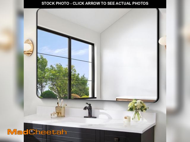 Lot 74-12164423 - FORBATH Large Bathroom Mirror 48 x 36 InchesÃ¯Â¼ÅBlack Large Wall Mirror Aluminum Frame Wall Mounte...