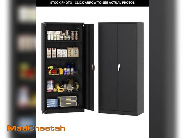 SUNCROWN Metal Storage Cabinet With Lock, Steel Cabinets With 2 Doors 4 Adjustable Shelves Lockable Steel Storage Home Office Garage Warehouse Black Color Black
