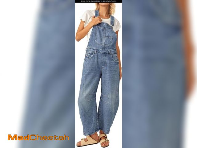 Lot 74-12325548 - Dokuritu Denim Overalls for Women Casual Barrel Leg Jean Jumpsuit Adjustable Strap Pockets Baggy Ove...
