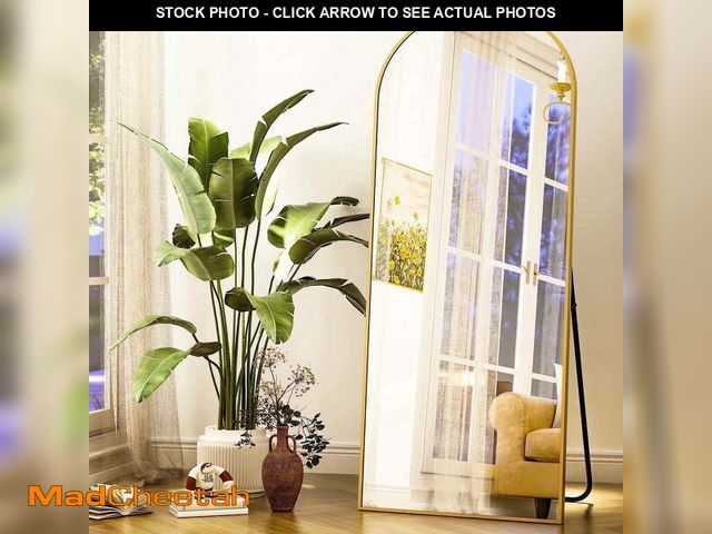 Lot 74-14604373 - BEAUTYPEAK Arched Full Length Floor Mirror 64"x21.1" Full Body Standing Mirror,Gold - UNUSED
