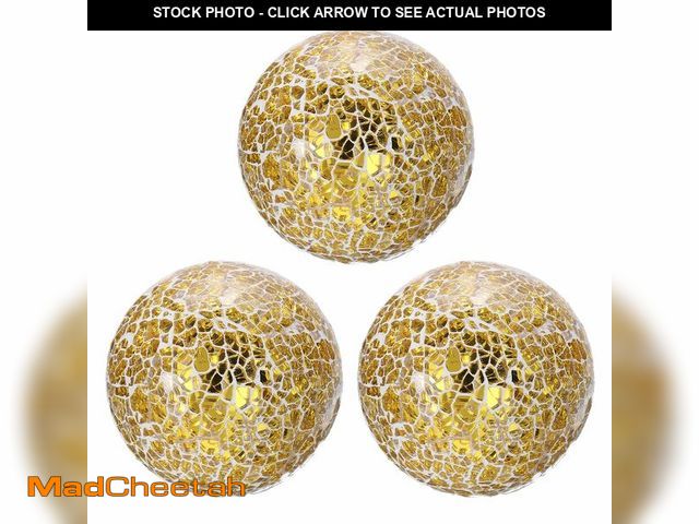 Lot 74-12460662 - UXCELL 3Pcs Decorative Glass Orbs 3.15 Inch Centerpiece Balls for Decor, Gold Tone - UNUSED