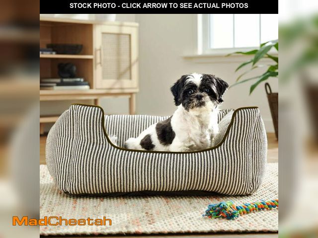 Lot 74-12687734 - Vibrant Life High Wall Striped Bed for Dogs, High Walled Cuddler, Striped, Black &amp; White, Medium...