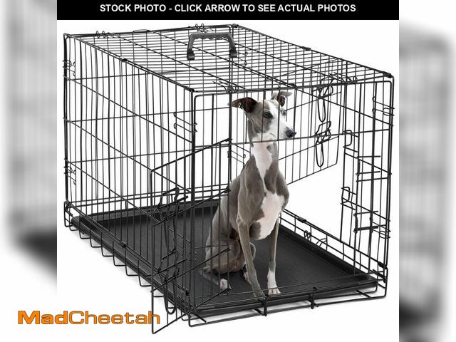 Lot 74-12549215 - DUMOS Dog Crate, 36 Inch Medium Double Door Dog Cage with Divider Panel and Plastic Leak-Proof Pan T...