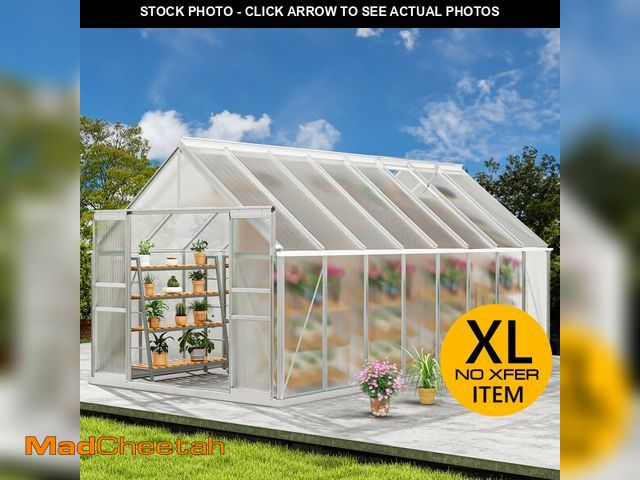 Lot 74-12690052 - DWVO 16x8FT Polycarbonate Greenhouse Heavy Duty Green Houses Outdoor Aluminum Greenhouses with Slidi...