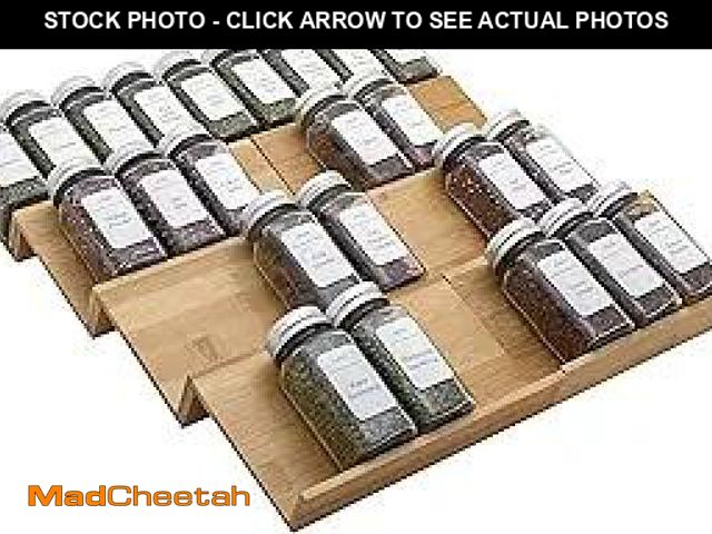 Lot 74-12129345 - Angimio Bamboo Spice Rack Drawer Organizer - 8 Piece Set - 8" or 16" Wide - UNUSED