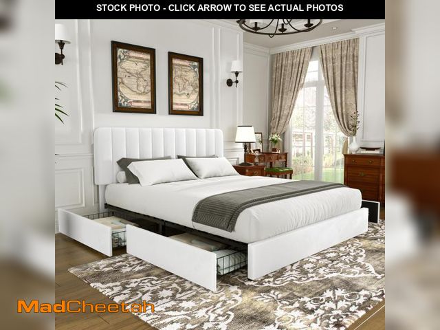 Lot 74-12405269 - VECELO Queen Size Upholstered Bed Frame with 4 Drawers and Headboard, Velvet Platform Storage Bedfra...