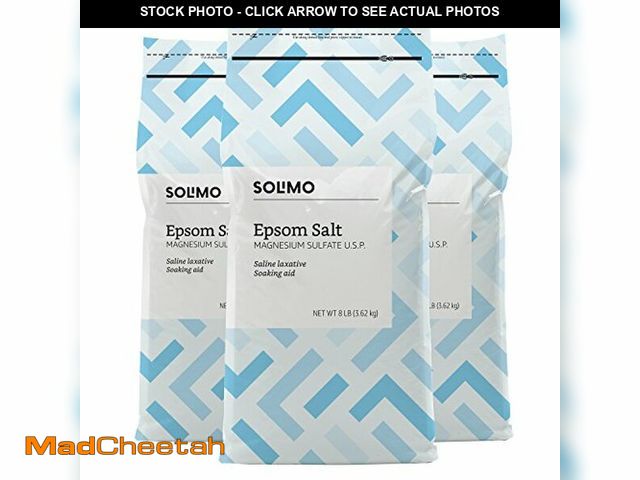 Lot 74-12632861 - Brand - Solimo Epsom Salt Soak, Magnesium Sulfate USP, Unscented, 8 pound (Pack of 3) - UNUSED