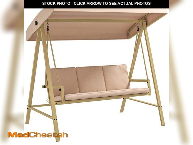 Lot 74-12535382 - Outsunny 6.5 in. 3 Person Beige Wood Patio Swing with Adjustable Canopy, Removable Cushions, Breatha...