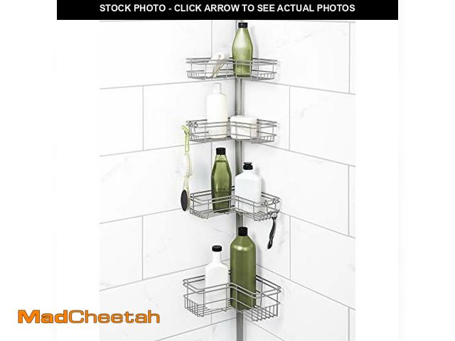 Lot 74-12664812 - Zenna Home Tension Pole Shower Caddy Corner Organizer, Adjustable Standing Shower Caddy with 4 L-sha...
