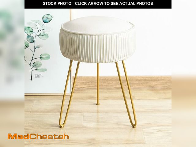 Lot 74-12605047 - LUE BONA Pleated Vanity Stool, Velvet Upholstered Vanity Stool for Makeup Room, Round Stool for Vani...