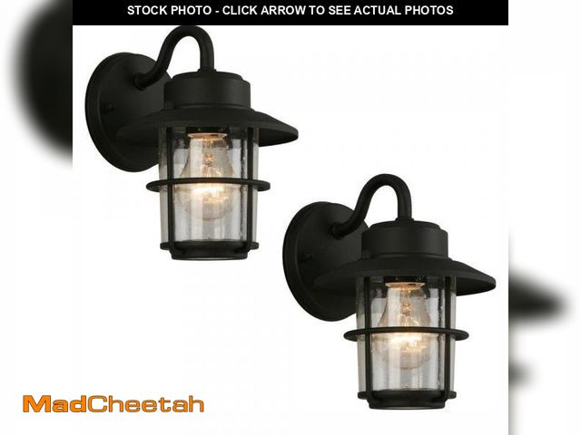 Lot 74-12491964 - (MISSING ONE GLASS SHADE) Hampton Bay 8.2 in. 1-Light Black Outdoor Wall Light Lantern Porch or Pati...