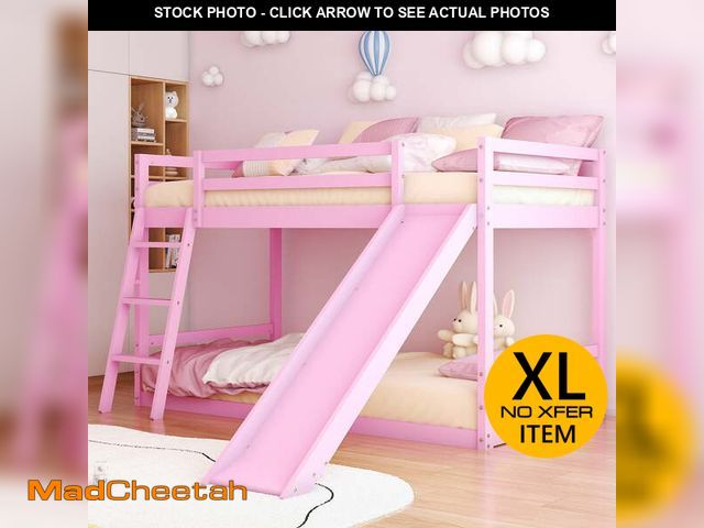 Lot 74-13676584 - Zimtown Bunk Bed Twin Over Twin,Kids Low Floor Bed Frame with Slide for Children Boys Girls Dormitor...
