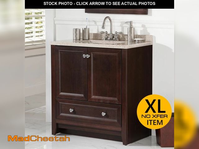 Lot 74-12649094 - Bathroom Vanity Cabinet With Solid Surface Brown Cozy Linen Storage Composite - UNUSED