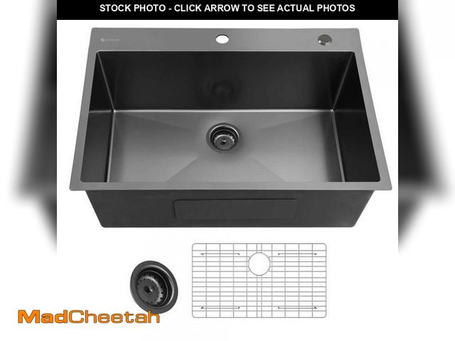 Lot 74-12280812 - Glacier Bay 33 in. Drop-In Single Bowl 18 Gauge Gunmetal Black Stainless Steel Kitchen Sink - UNUSED