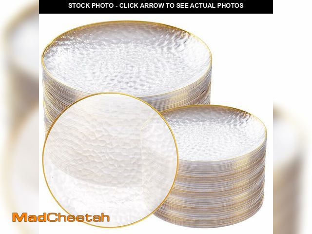Lot 74-14152449 - Rubtlamp 100Pcs Clear Gold Plastic Plates, Disposable Plates With Gold Rim, Heavy-duty Party Platos,...