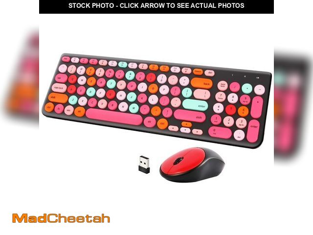 Lot 74-14054600 - Wireless Keyboard and Mouse Combo, Retro Typewriter Keyboard with Round Keycaps, 2.4GHz USB Cute Wir...
