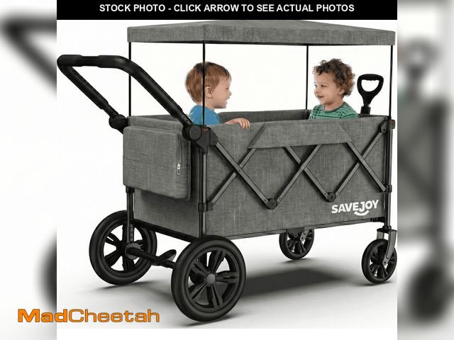 Lot 74-14603512 - Wagon Stroller for Kids, SaveJoy 3-in-1 Collapsible Stroller Wagon for 2 Toddlers with Removable Can...