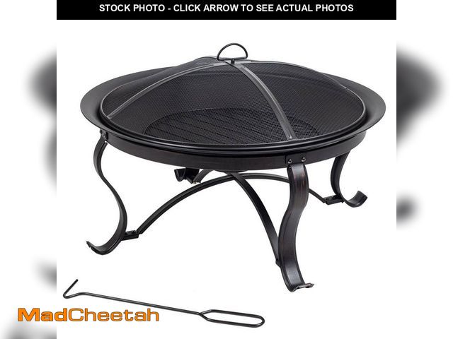 Lot 74-12746576 - Hampton Bay Sadler 29.33 in.W Rubbed Bronze Steel Wood Outdoor Fire Pit with Cover and Poker Include...