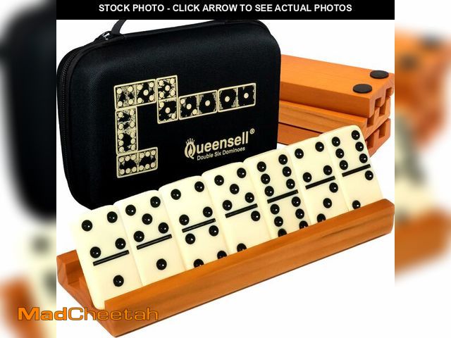 Lot 74-13573733 - Queensell Dominos Set for Adults with 4 Domino Racks - Double 6 Dominoes Set with Domino Holder, Cla...