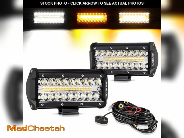Lot 74-13566468 - Auxbeam 7 Inch 300W LED Light Bar, 6 Modes Strobe Amber Pod Lights Yellow Fog Light Dual Color Spot ...