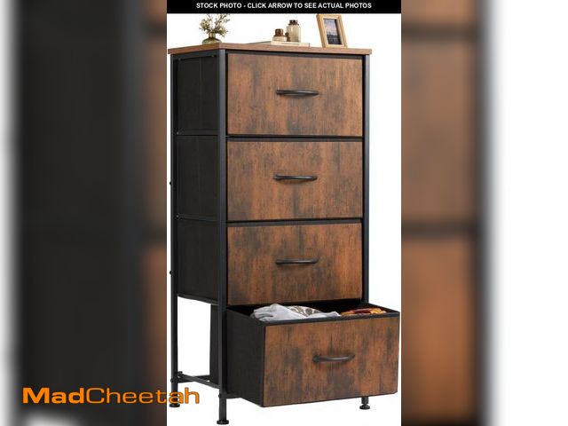 Lot 74-12510533 - Sweetcrispy 4 Drawer Dresser, Fabric Storage Tower Organizer with Sturdy Steel Frame and Wood Top, E...