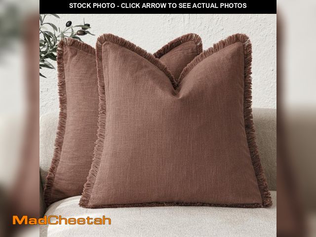 Lot 74-12114666 - Foindtower Set of 2 Decorative Linen Fringe Throw Pillow Covers Boho Farmhouse Cushion Cover with Ta...