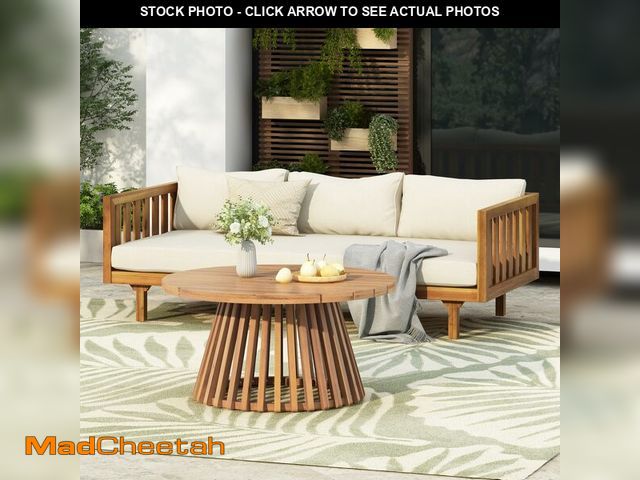 Lot 74-13117703 - Merax Outdoor Acacia Wood Conversation Set - Patio 3-Seat Loveseat Sofa w/Coushion and Round Coffee ...