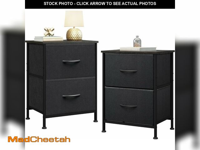 Lot 74-13041821 - WLIVE Black Nightstand Set of 2, Night Stand with 2 Fabric Drawers, Small Dresser for Bedroom, Bedsi...