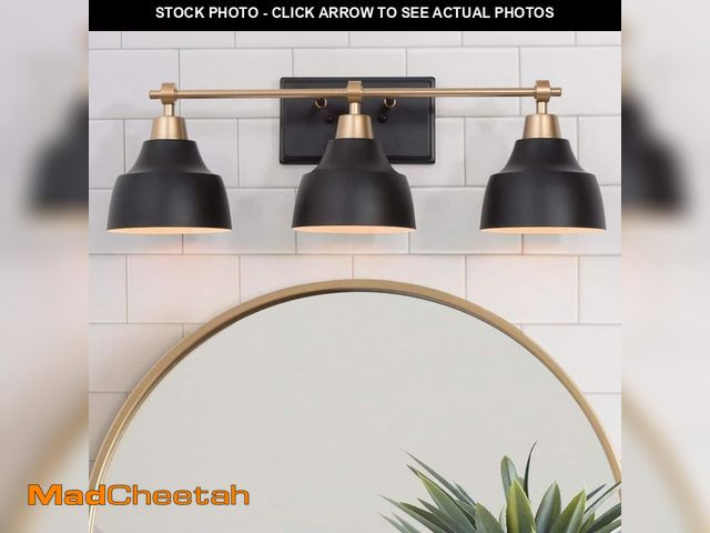 Lot 74-12551722 - 24.5 in. 3-Light Modern Black Bell Vanity Light, Gold Bathroom Light Fixture, Wall Sconce with White...