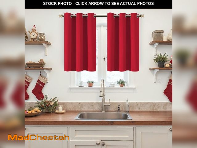 Lot 74-13550678 - YoungsTex Red Blackout Curtains 36 Inches Long for Kitchen Window - Short Thermal Insulated with Gro...