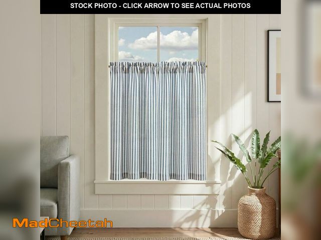 Lot 74-13544502 - jinchan Striped Linen Kitchen Curtains 36 Inches Length Tier Curtains Farmhouse Modern Cafe Style Sm...