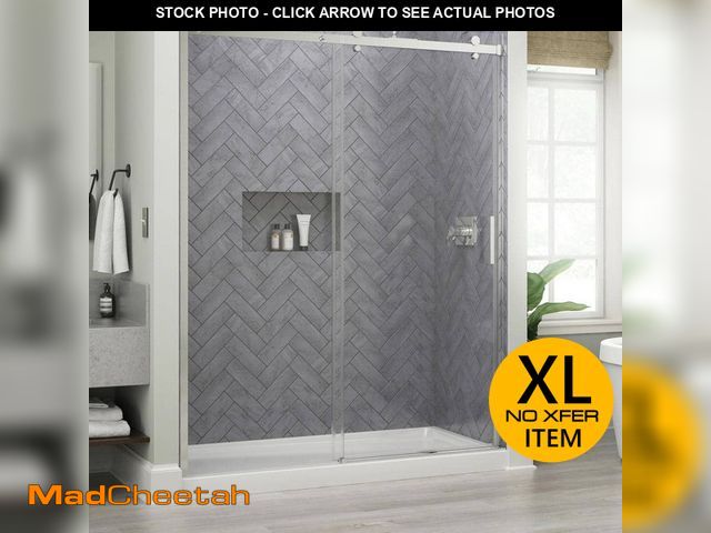 Lot 74-14073141 - Commix 54-3/8 to 60 in. W x 76 in. H Frameless Exposed Roller Sliding Shower Door in Chrome with 5/1...