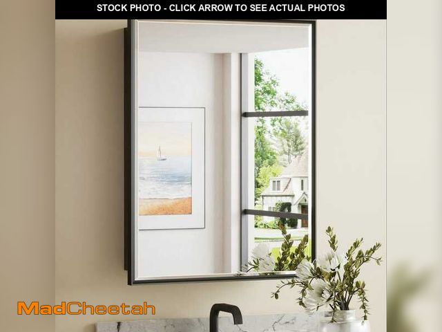 Lot 74-14306032 - 21 in. W x 27 in. H Rectangular Black Metal Framed Beveled Surface Mount/Recessed Medicine Cabinet w...