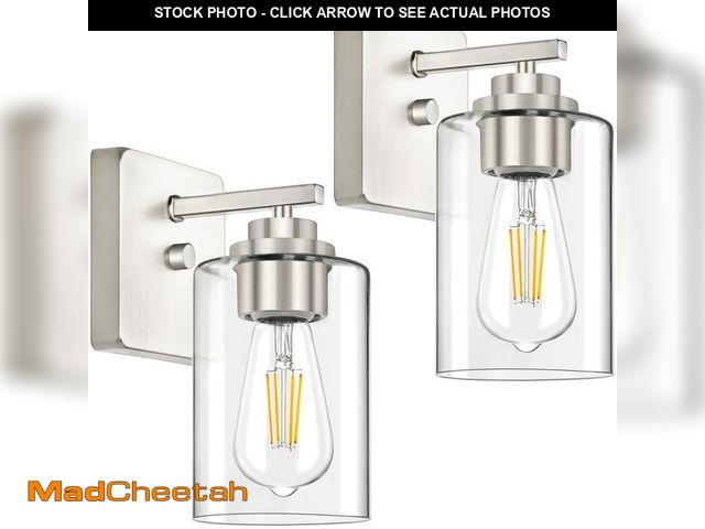 Lot 74-12705622 - Set of 2 Wall Sconces for Bathroom, Brushed Nickel Vanity Light Fixtures, Modern Wall Mount Lighting...