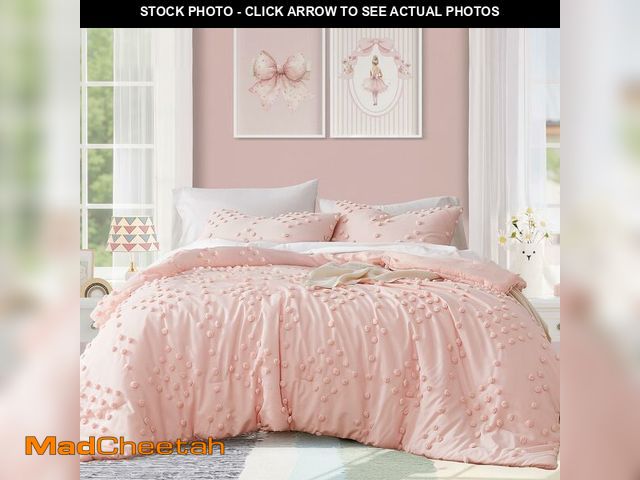 Lot 74-14267528 - Geniospin Pink Full Comforter Set for Girls- 7 Pieces Pom Tufted Bed in A Bag Full Bedding Sets with...