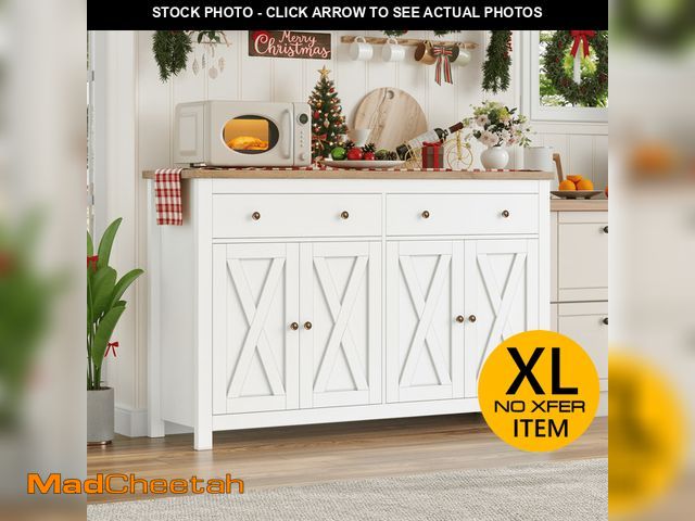 Lot 74-14608704 - Homfa 55.1'' W Kitchen Buffet Storage Cabinet with Adjustable Shelves, 4-Doors 2-Drawers Sideboard S...