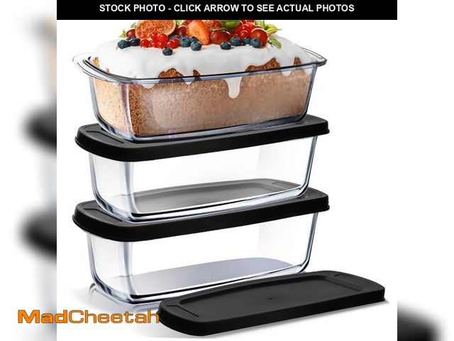 Lot 74-12158031 - ZeloraGildan Glass loaf Baking Pan with lid, Set of 3-6 of Baking Pan, Airtight BPA Free Pans - UNUS...