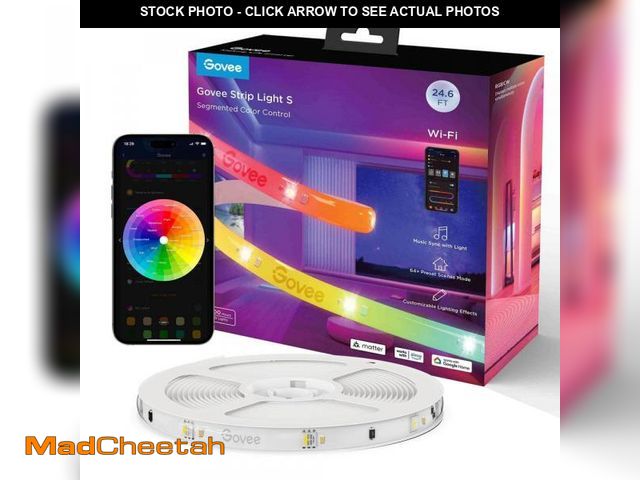 Lot 74-11825807 - Govee RGBICW 24.6 ft. Smart Plug-in Dimmable Uncuttable Color-Changing Integrated LED Strip Light (1...
