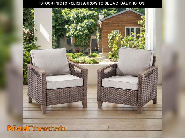 Lot 74-14312521 - Opohoro Outdoor Wicker Swivel Glider Chairs Set of 2, with Cushions for Patio Porch Garden, Beige - ...