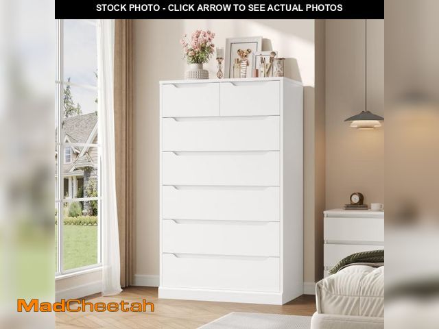 Lot 74-12107401 - Homfa 7 Drawer White Dresser, 51.3"H Wood Storage Cabinet with Upgraded Stable Base, Vertical Chest ...
