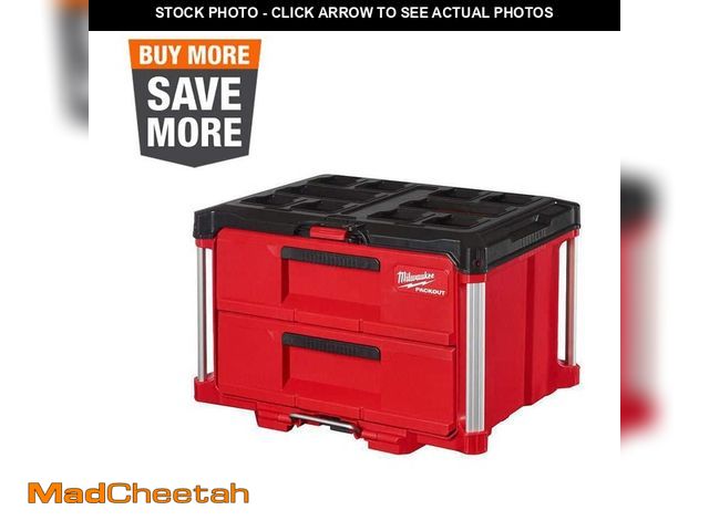 Lot 74-12775175 - Milwaukee PACKOUT 22 in. 2-Drawer Tool Box with Metal Reinforced Corners - UNUSED